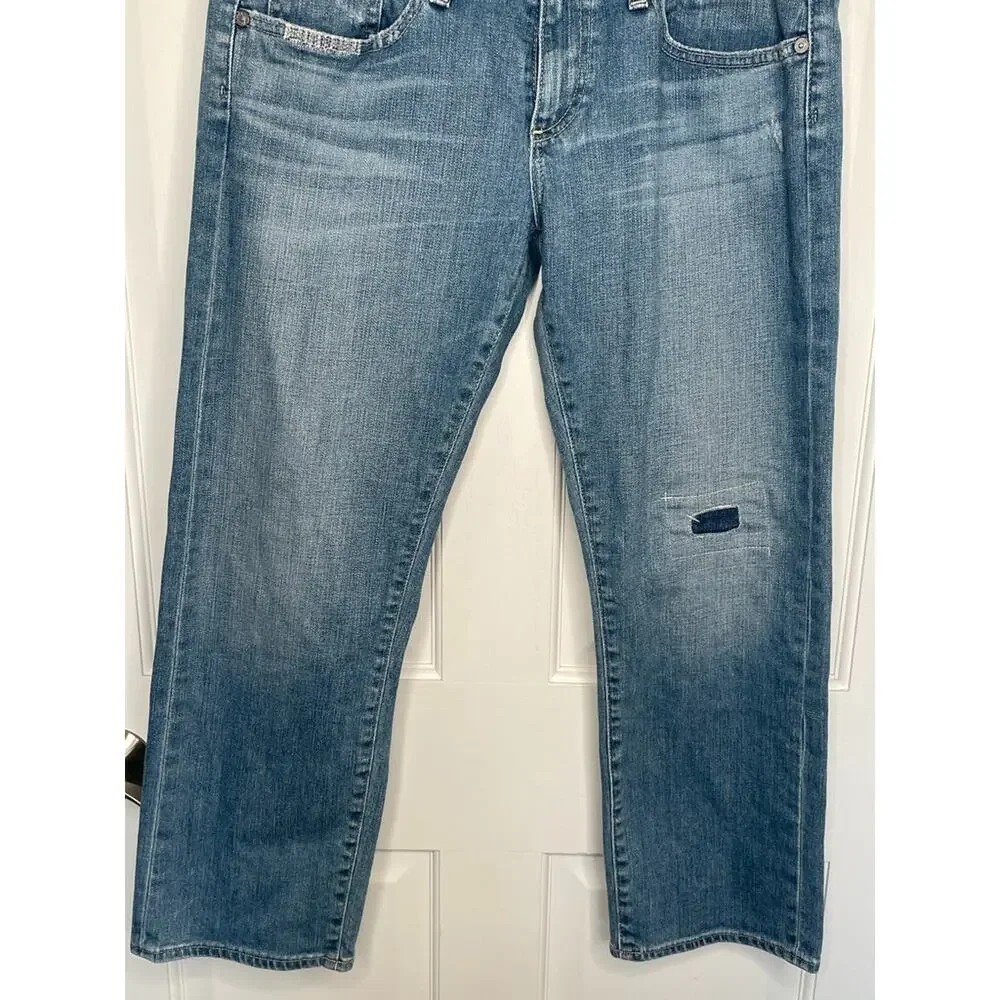 AG Adriano Goldschmied Women’s 29R Tomboy Crop Jeans Relaxed Straight Distressed